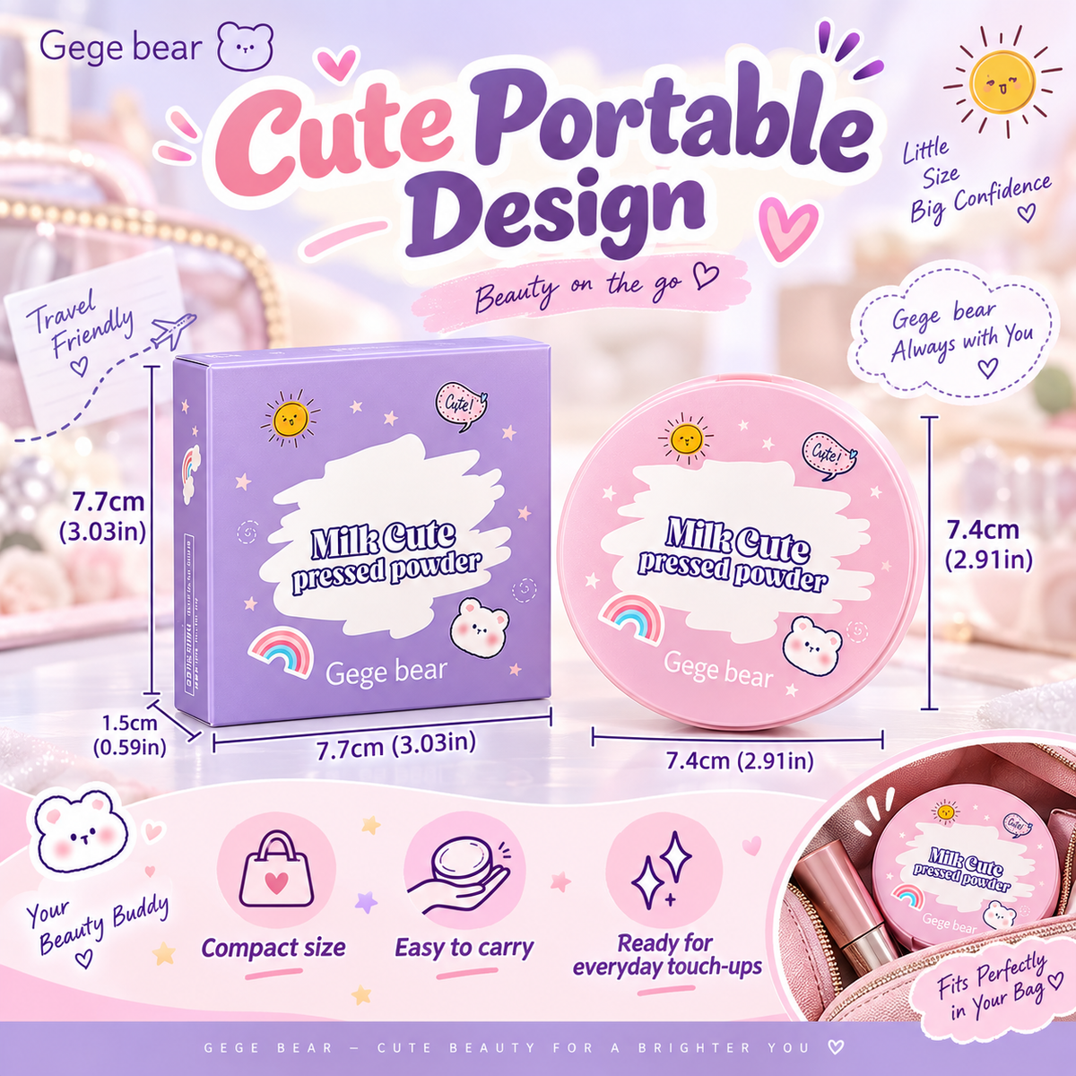 Gege Bear Milk Cute Pressed Powder for Oil Control