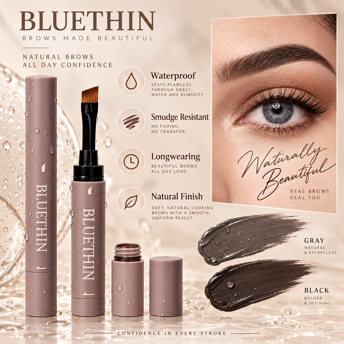 BLUETHIN Double-Ended Waterproof Eyebrow Cream Pomade