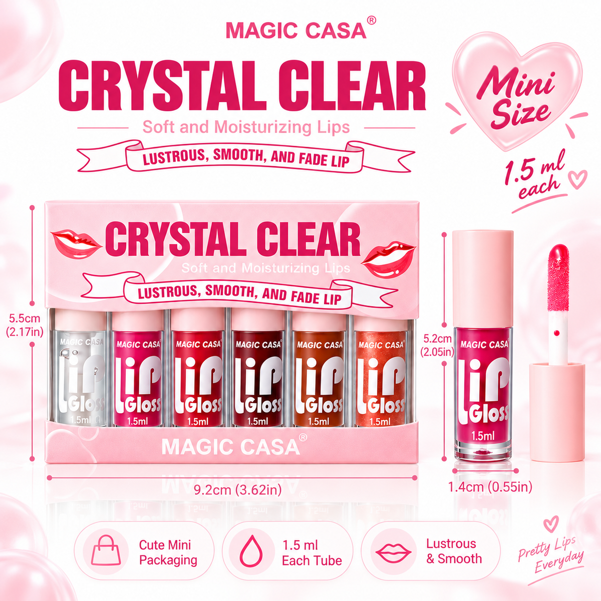 MAGIC CASA Crystal Clear 6-Piece Mini Lip Gloss Set