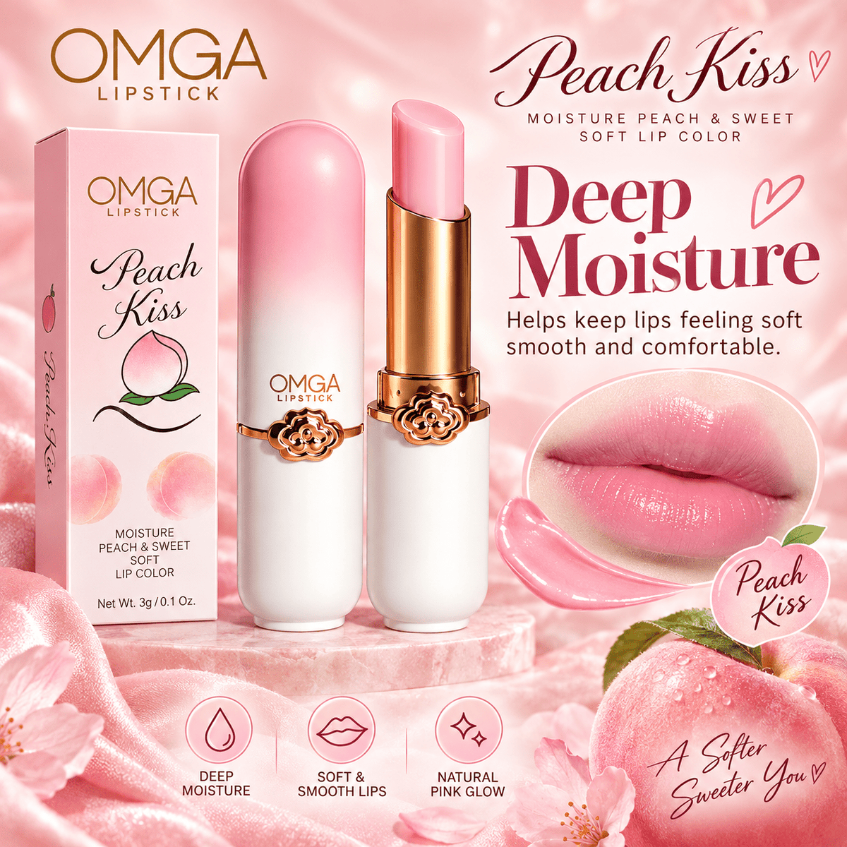 OMGA Peach Kiss Color Changing Lipstick Moisturizing Lip Balm - AHVTE