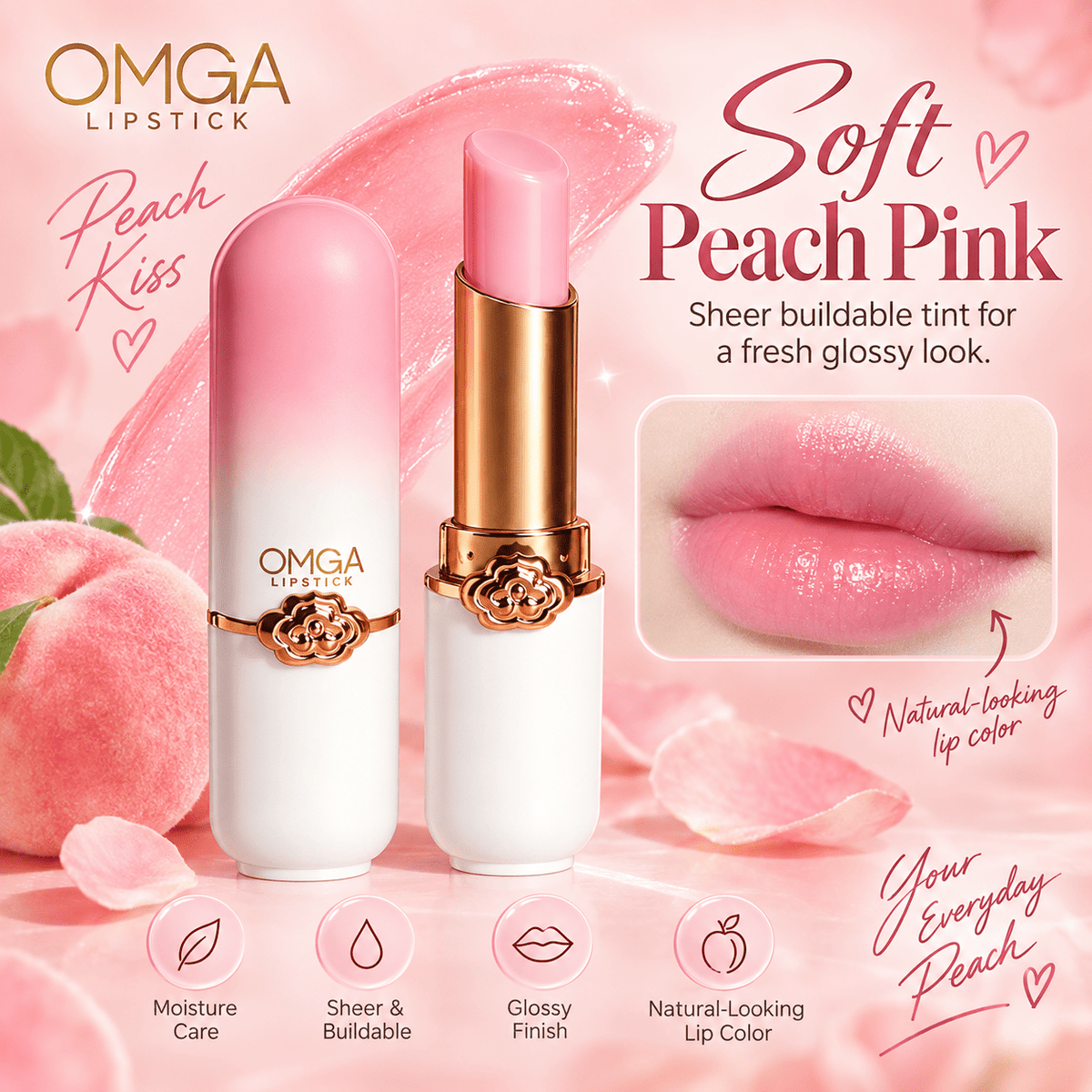 OMGA Peach Kiss Color Changing Lipstick Moisturizing Lip Balm - AHVTE