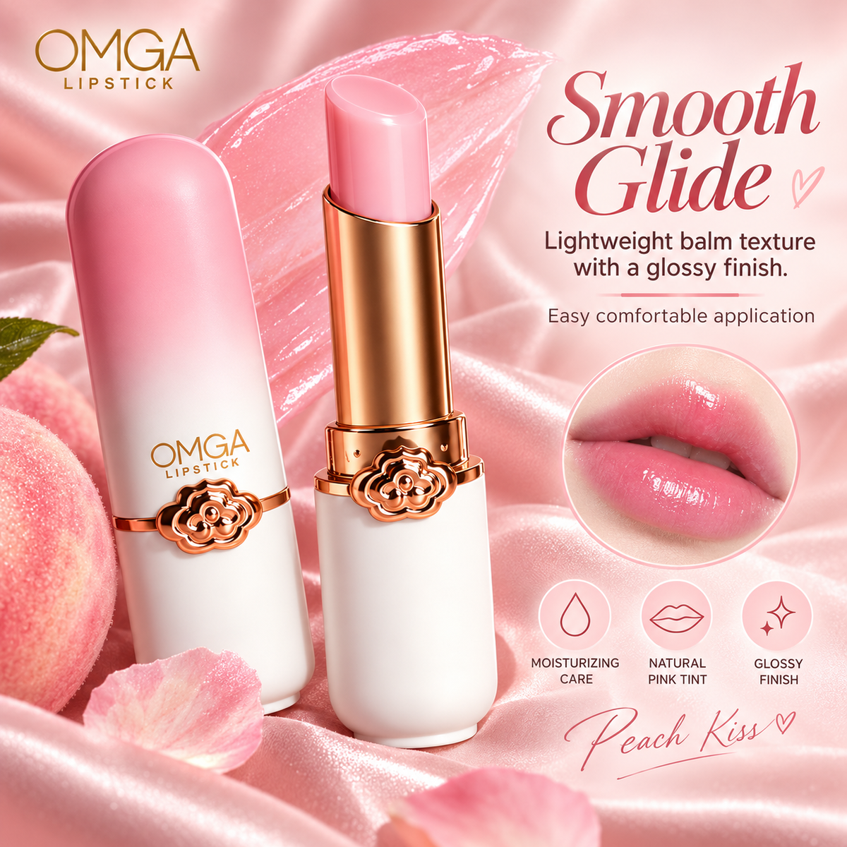 OMGA Peach Kiss Color Changing Lipstick Moisturizing Lip Balm