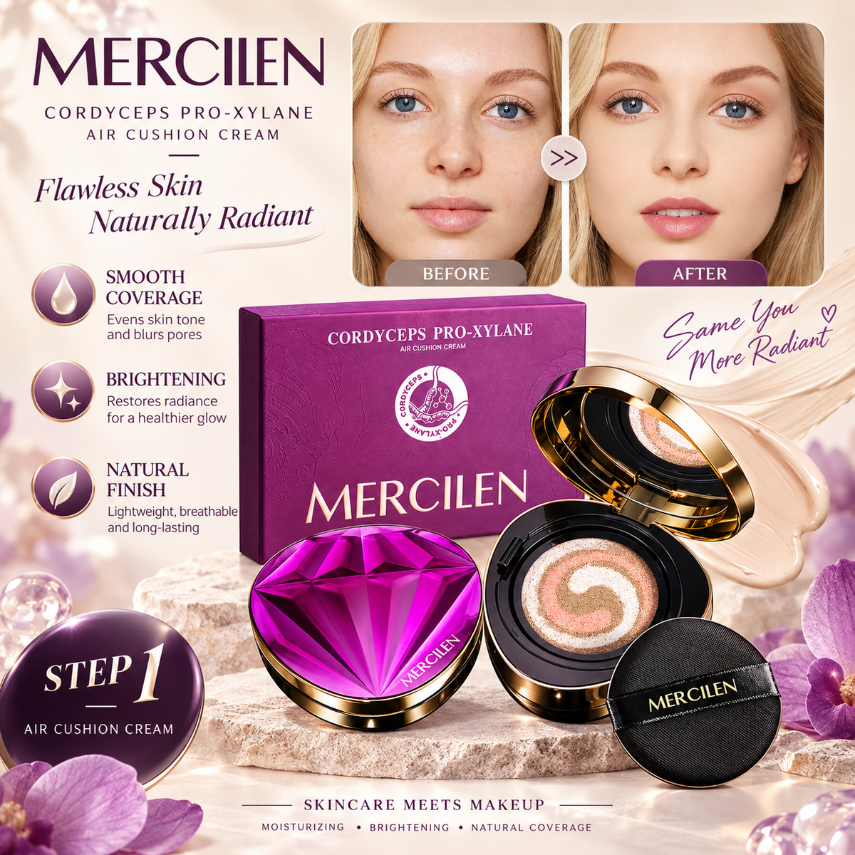 MERCILEN Cordyceps Pro-Xylane 3 Color Air Cushion Foundation