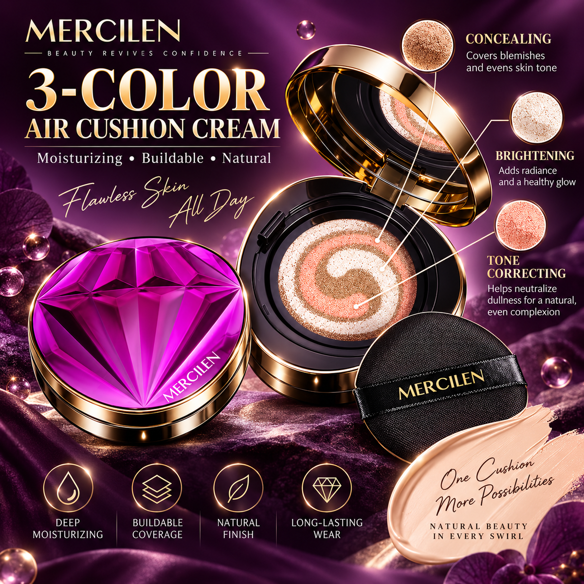 MERCILEN Cordyceps Pro-Xylane 3 Color Air Cushion Foundation