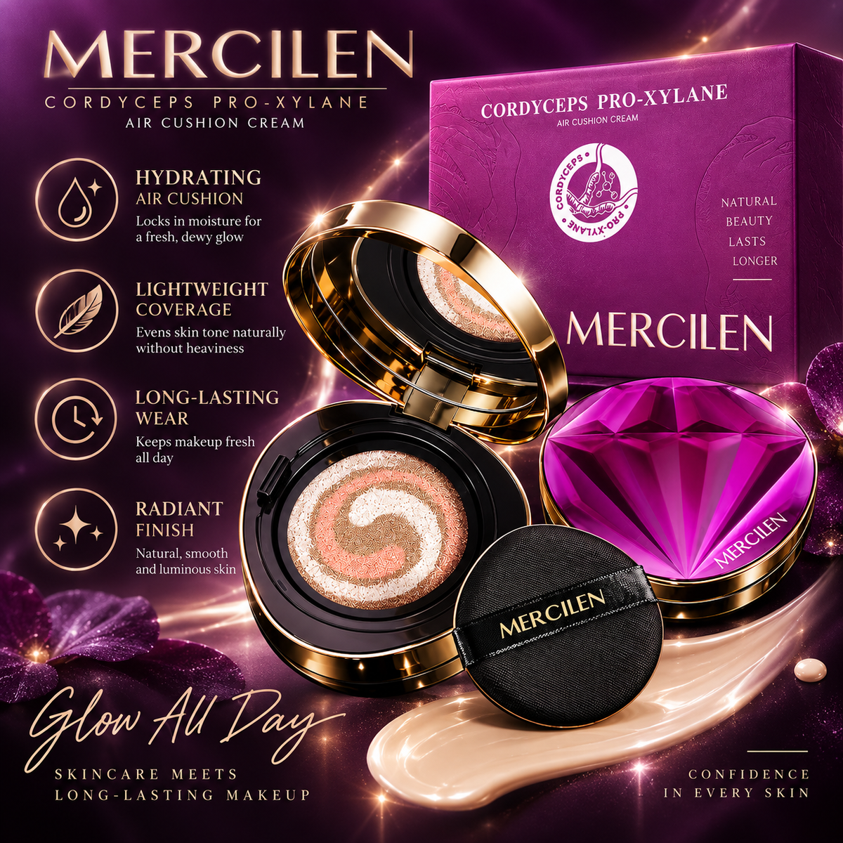MERCILEN Cordyceps Pro-Xylane 3 Color Air Cushion Foundation