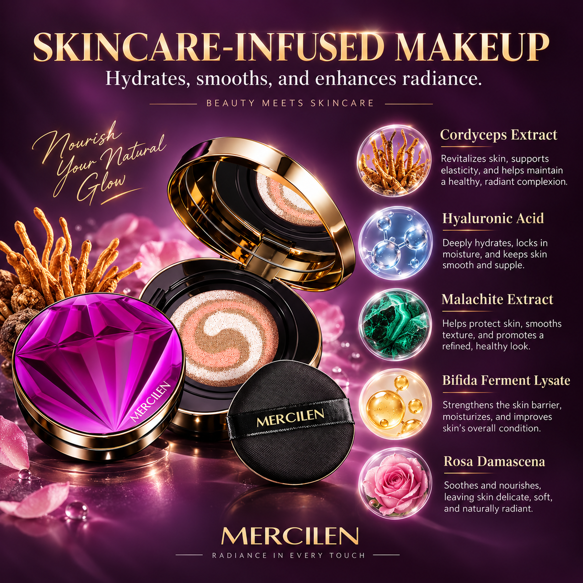 MERCILEN Cordyceps Pro-Xylane 3 Color Air Cushion Foundation