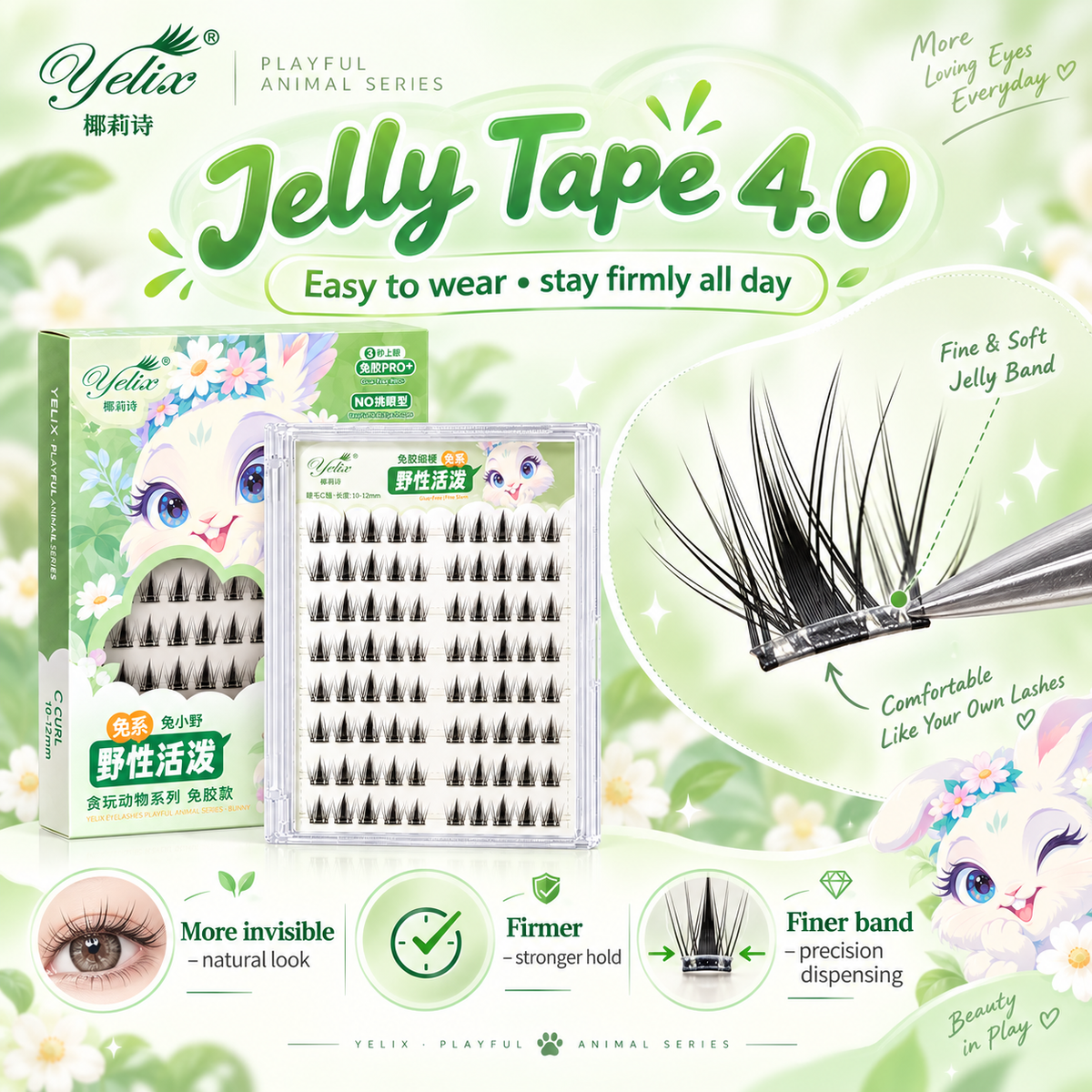 YELIX Lashes Pre-Glued Cluster Lashes No Glue