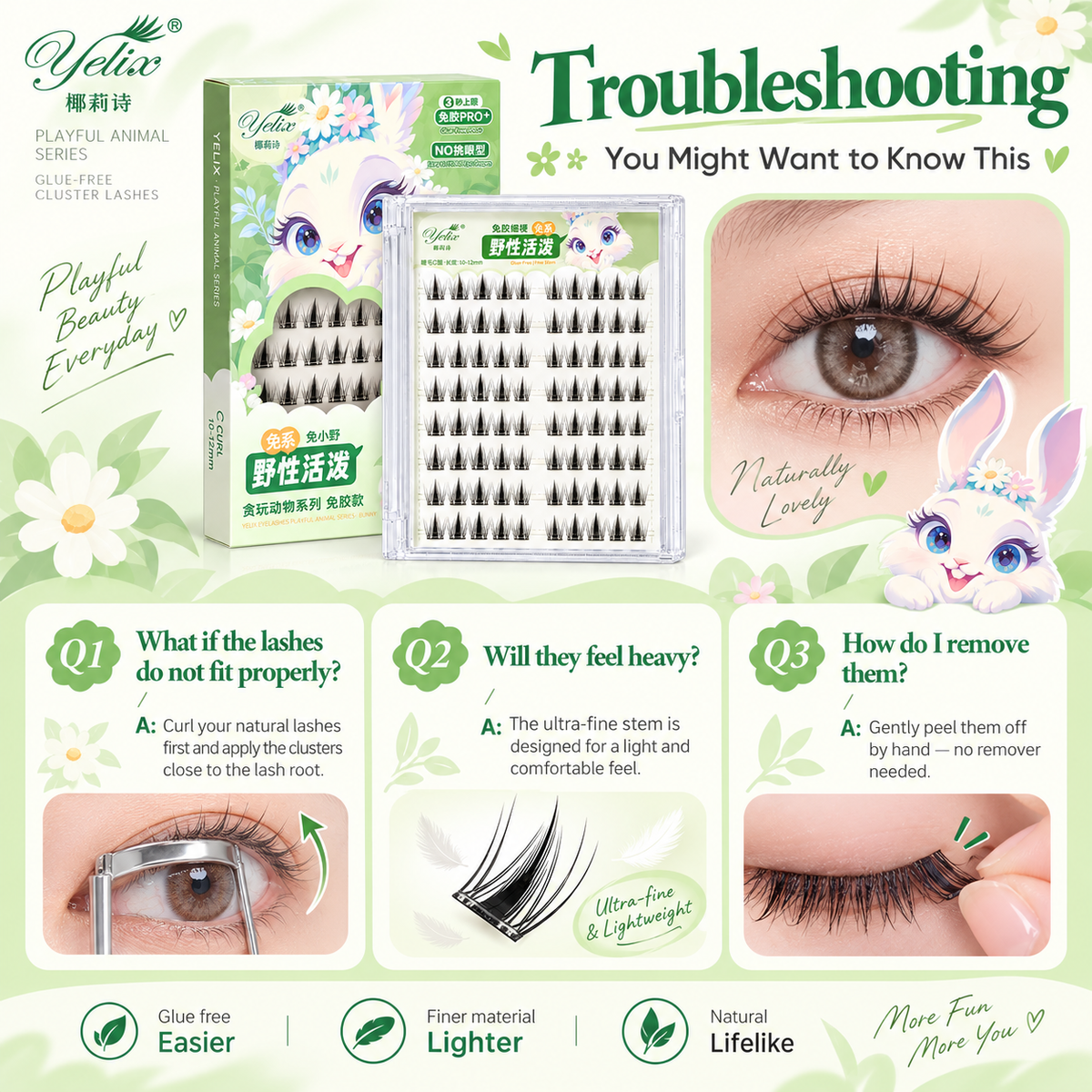 YELIX Lashes Pre-Glued Cluster Lashes No Glue