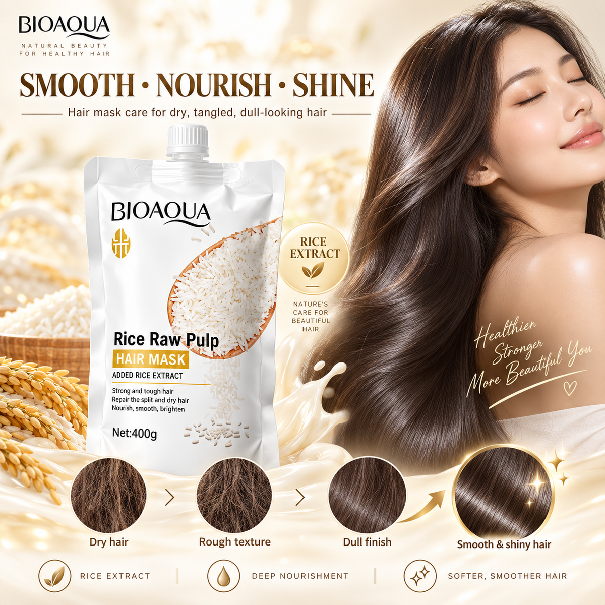 BIOAQUA Rice Raw Pulp Hair Mask for Dry Damaged Hair