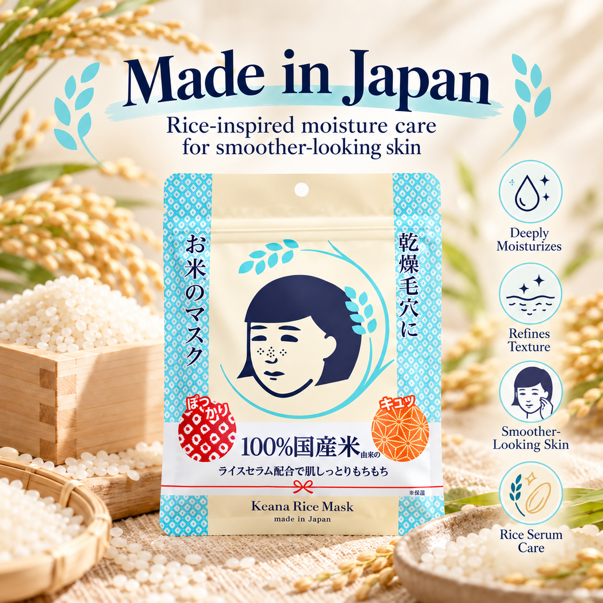 ISHIZAWA LAB Keana Nadeshiko Japanese Rice Face Mask 10 Sheets