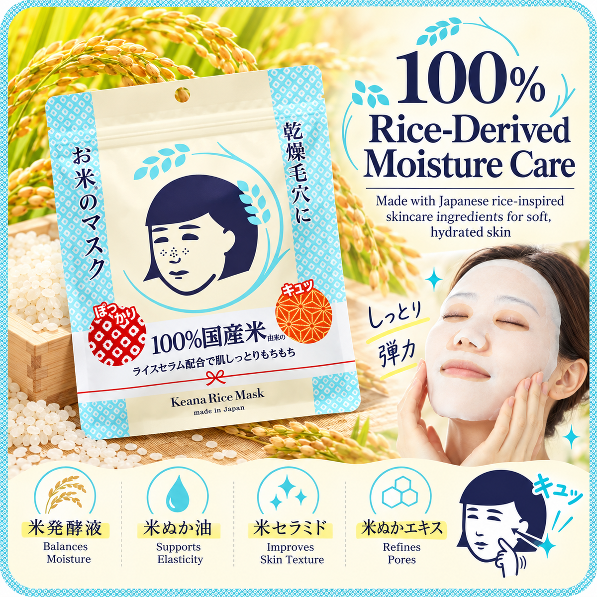 ISHIZAWA LAB Keana Nadeshiko Japanese Rice Face Mask 10 Sheets