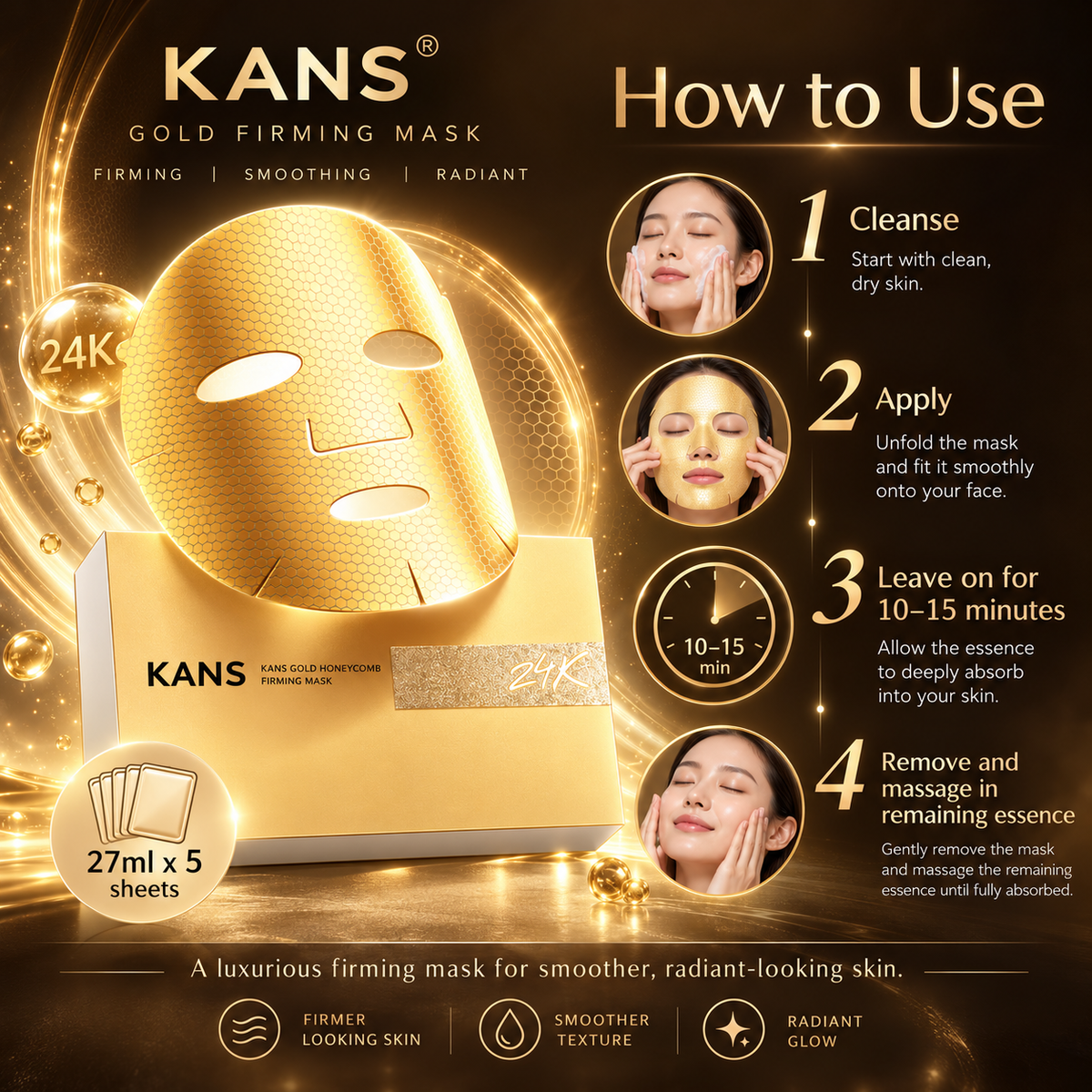 KANS 24K Golden Honeycomb Firming & Smoothing Mask 5pc