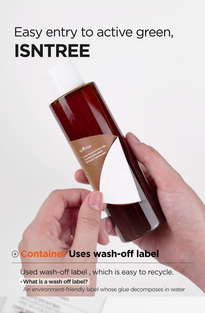 Isntree Green Tea Fresh Toner 200mL wash off label recycling