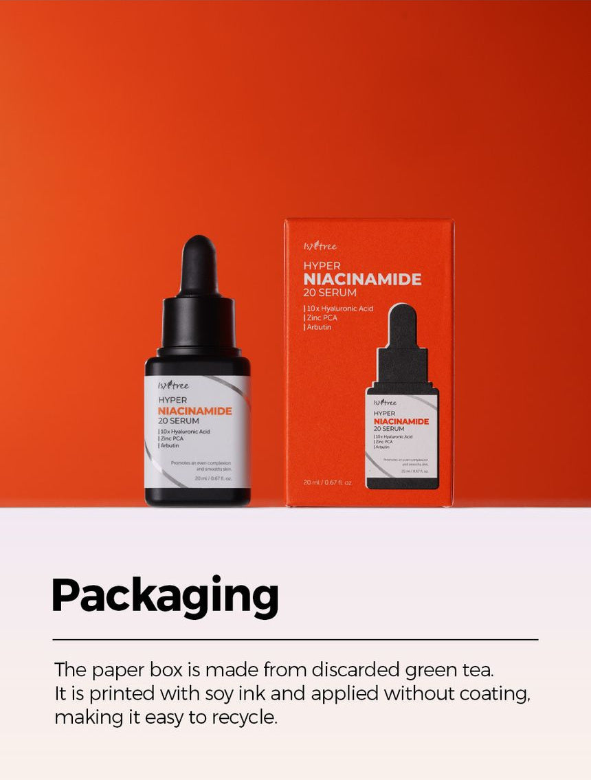 Isntree Hyper Niacinamide 20 Serum 20mL recycled paper and soy ink packaging