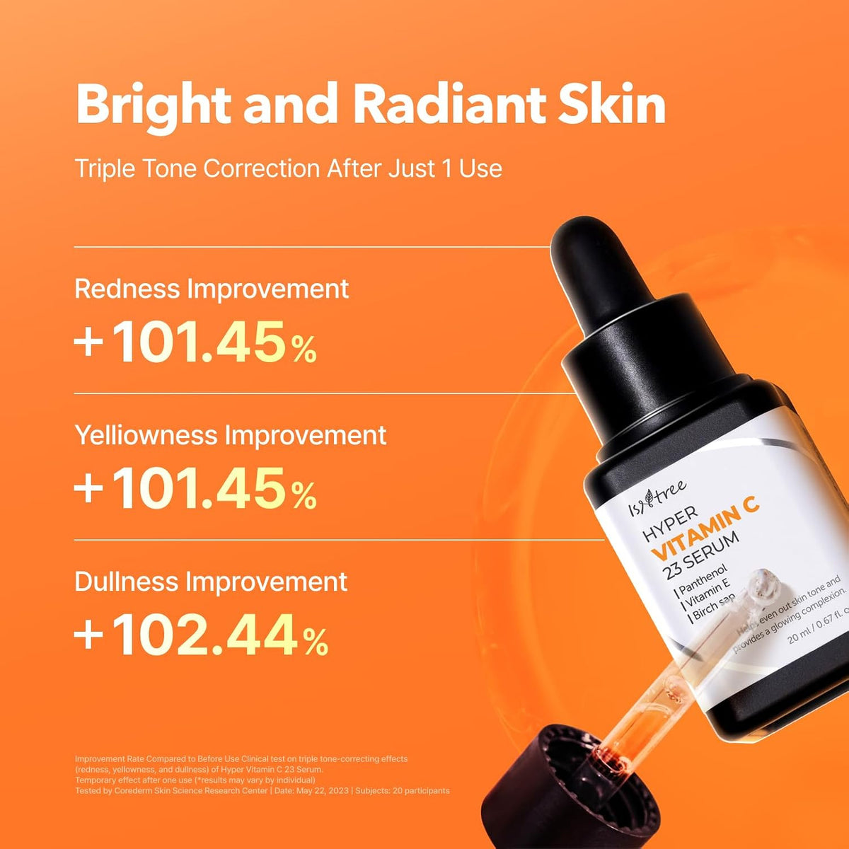 Isntree Hyper Vitamin C 23 Serum 20mL amazon one use tone study with footnote