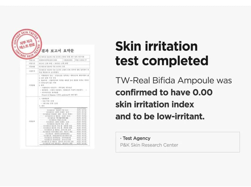 Isntree TW-Real Bifida Ampoule 50mL skin irritation test