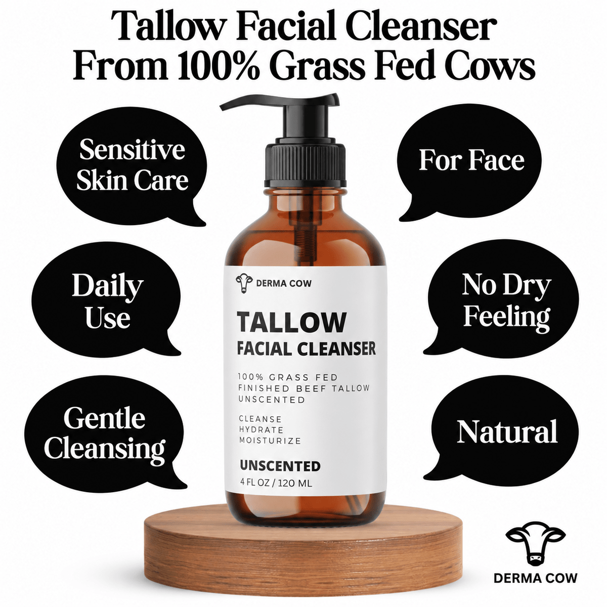 Derma Cow tallow facial cleanser features