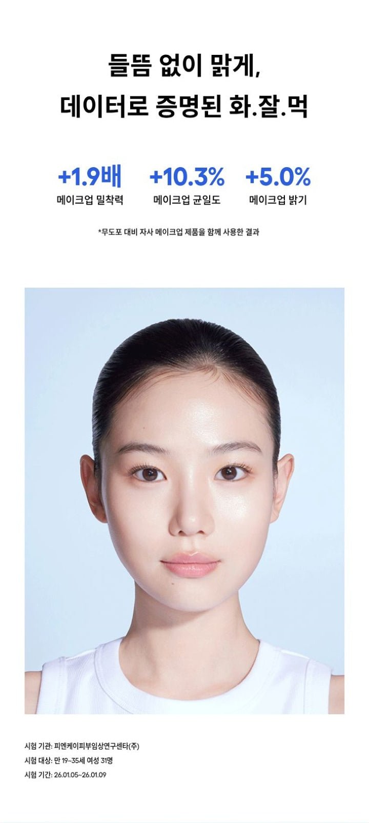 LANEIGE Water Bank Blue Tone-Up Sunscreen: Makeup adhesion, uniformity and brightness comparisons with complete test conditions (official Korean panel)