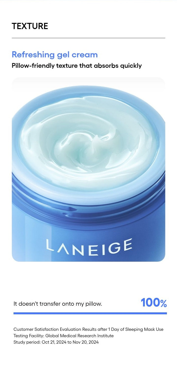 LANEIGE Water Sleeping Mask: Refreshing gel-cream texture and final pillow-transfer survey with full footnote