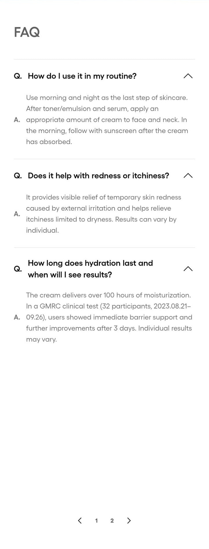 LANEIGE Water Bank Pepta-Panthenol Cream Moisturizer official information: Expanded manufacturer FAQ page 2