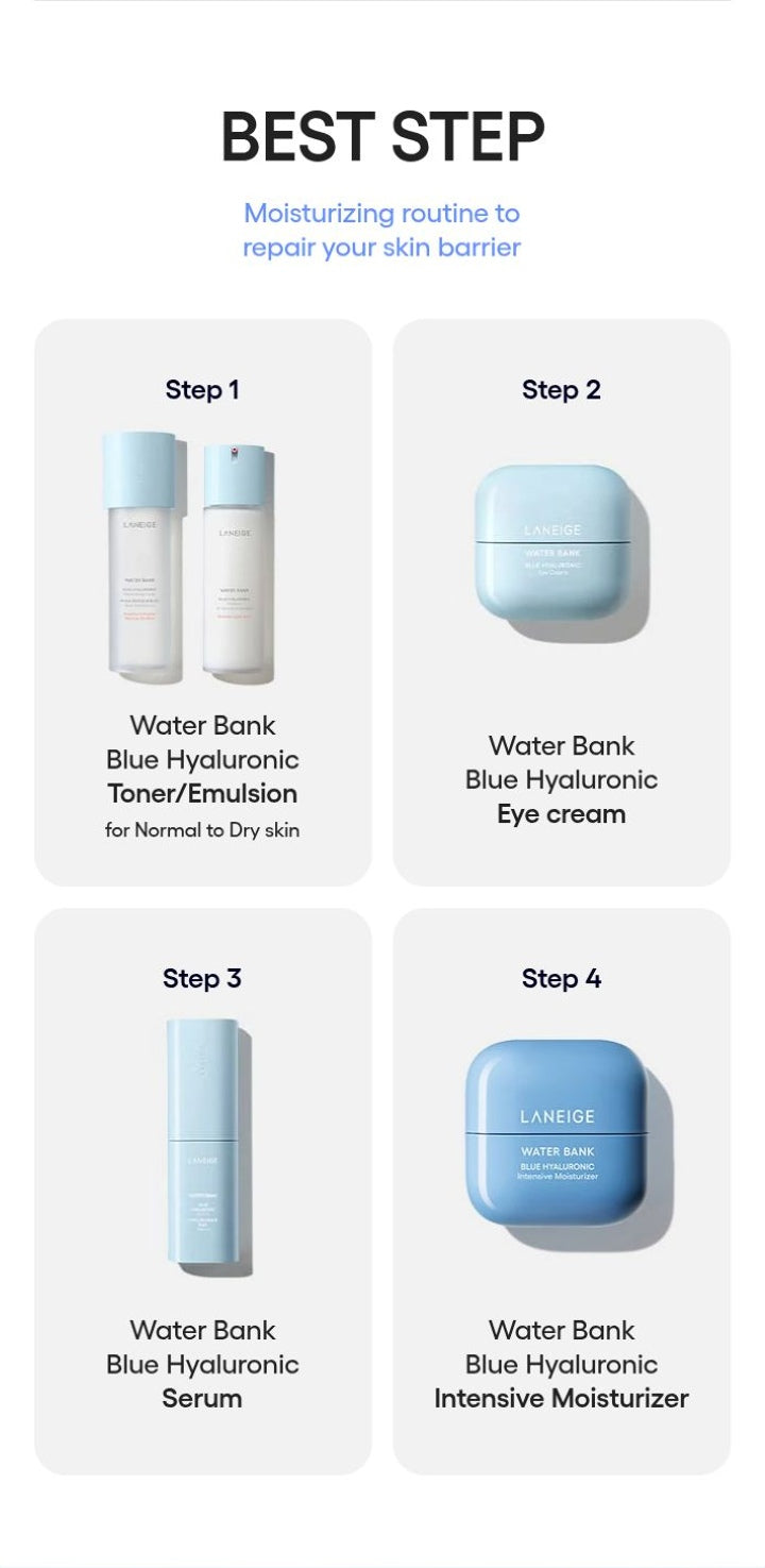 LANEIGE Water Bank Blue Hyaluronic Intensive Moisturizer official routine