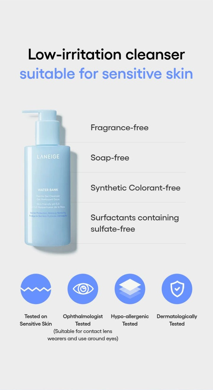 LANEIGE Water Bank Gentle Gel Cleanser official sensitive skin