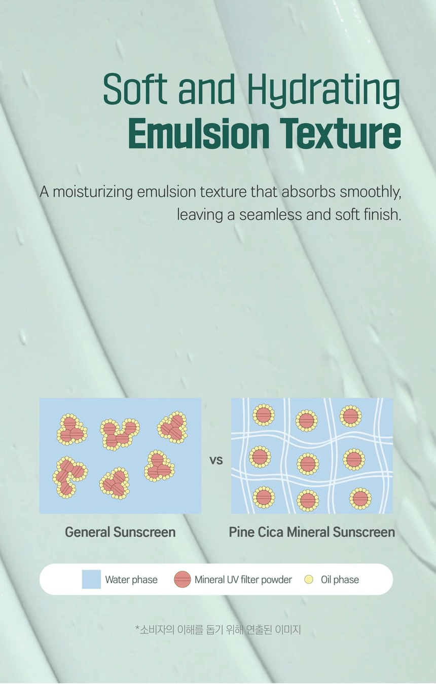 ROUND LAB Pine Calming Cica Mild-Up Sunscreen 40ml: emulsion texture original product information panel