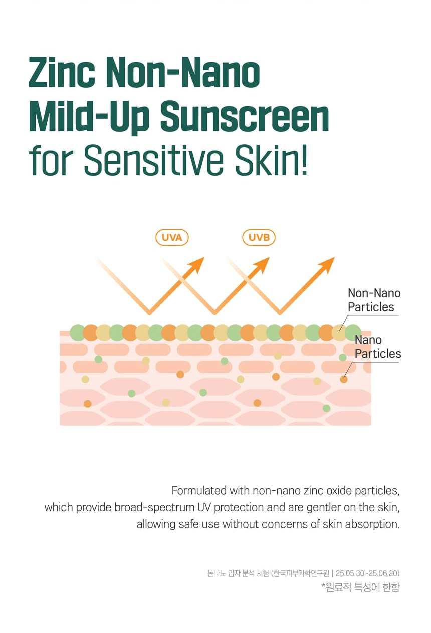 ROUND LAB Pine Calming Cica Mild-Up Sunscreen 40ml: non nano zinc original product information panel
