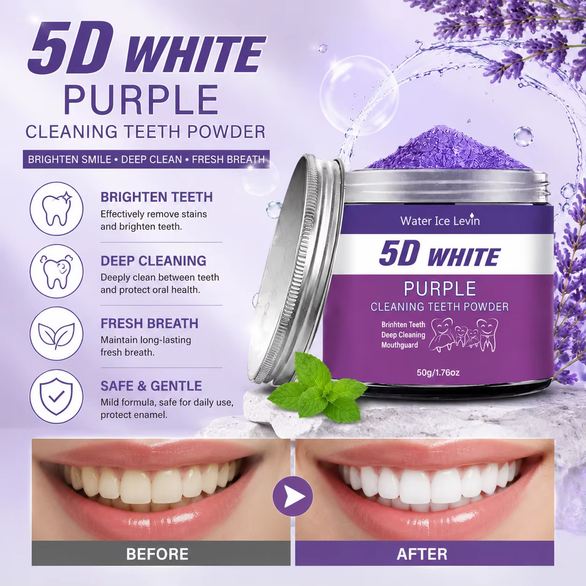 5D White Purple Cleaning Teeth Powder