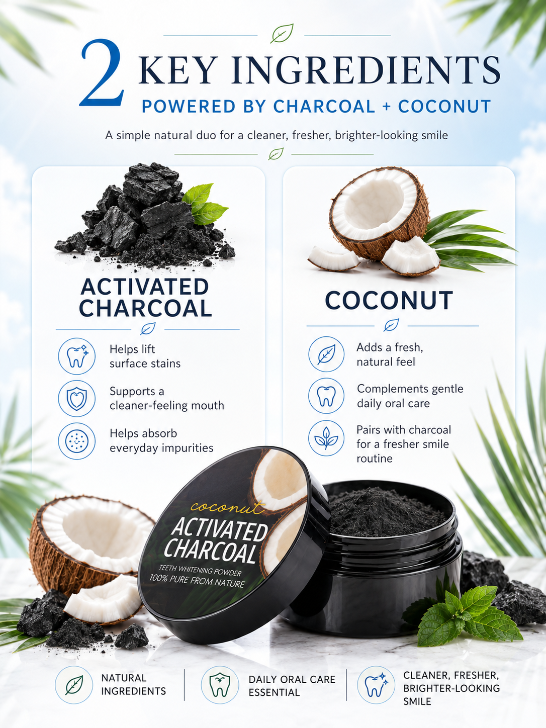 Coconut Activated Charcoal Teeth Whitening Powder