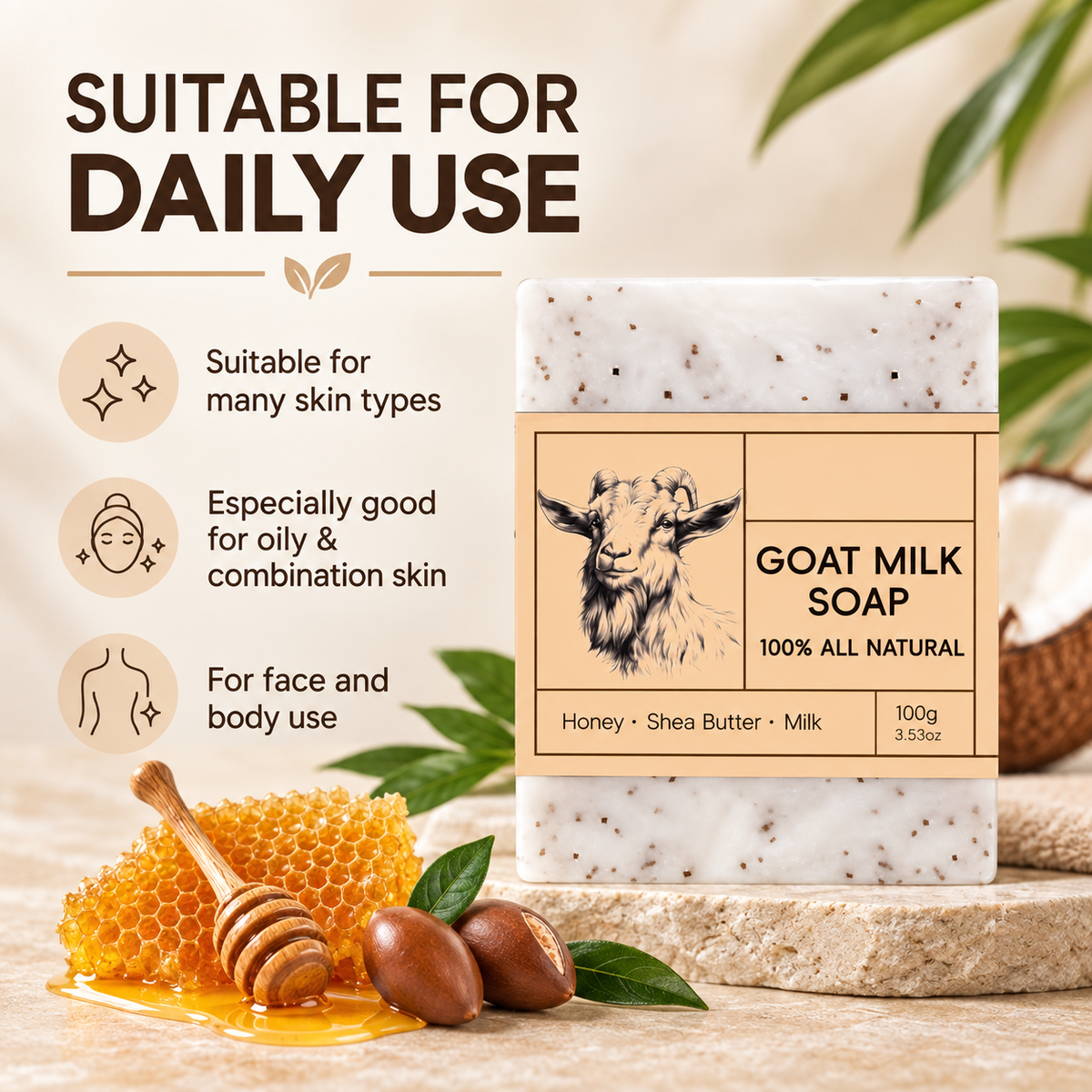 Goat Milk Soap Bar with Honey & Shea Butter