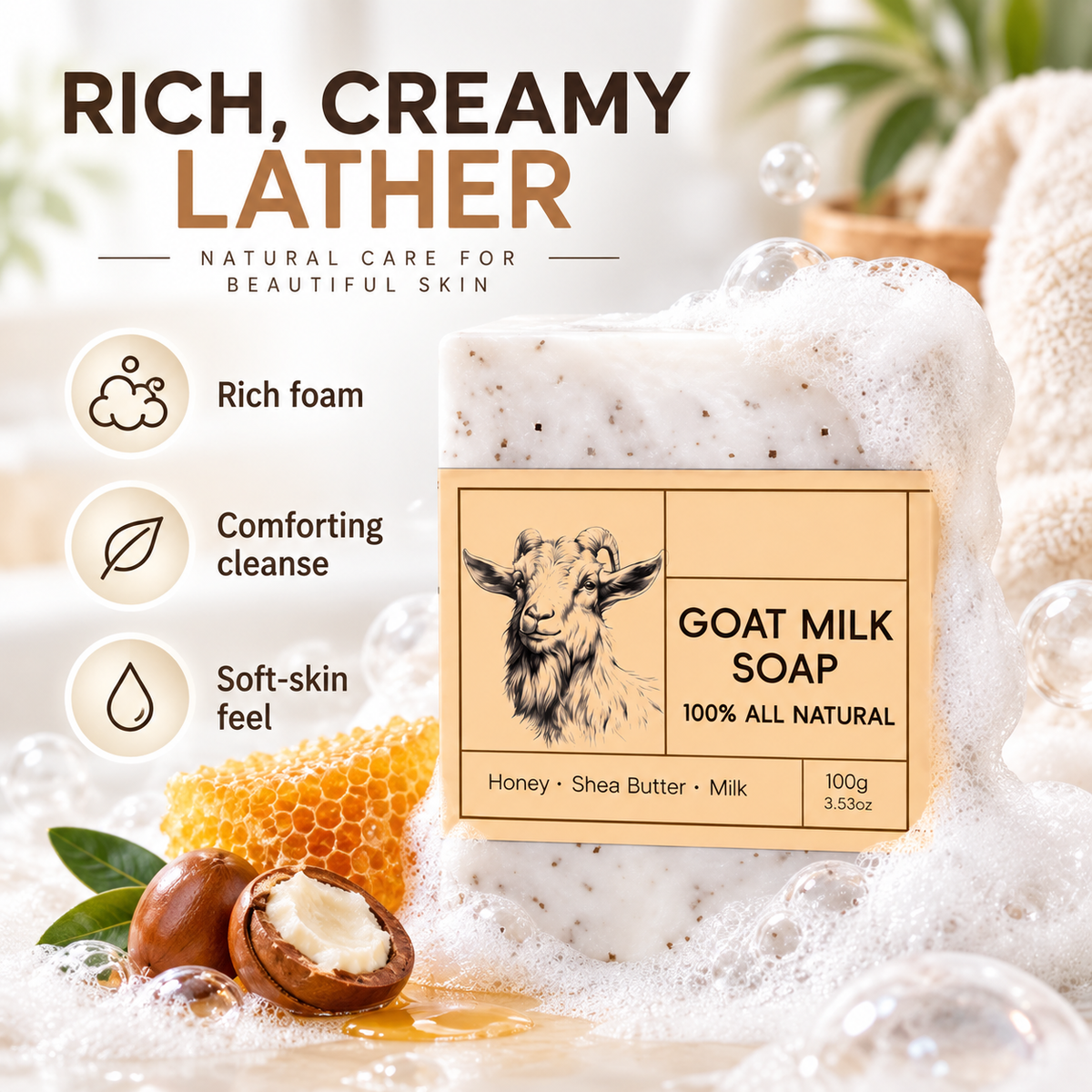 Goat Milk Soap Bar with Honey & Shea Butter