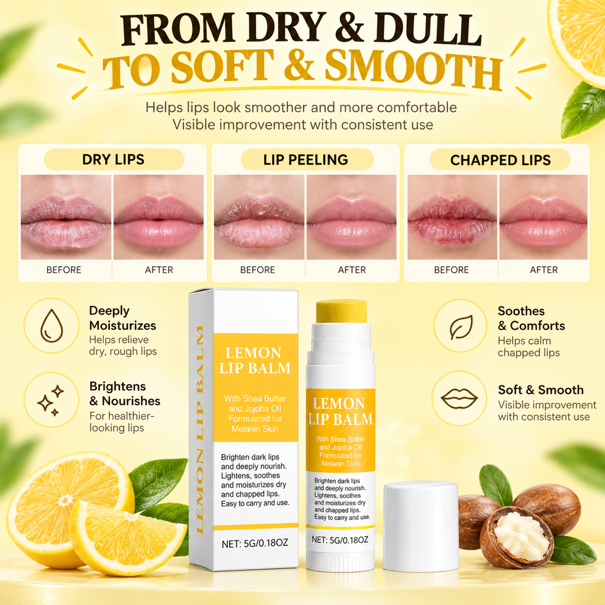 Brightening Lip Balm for Dark Lips with Turmeric & Lemon