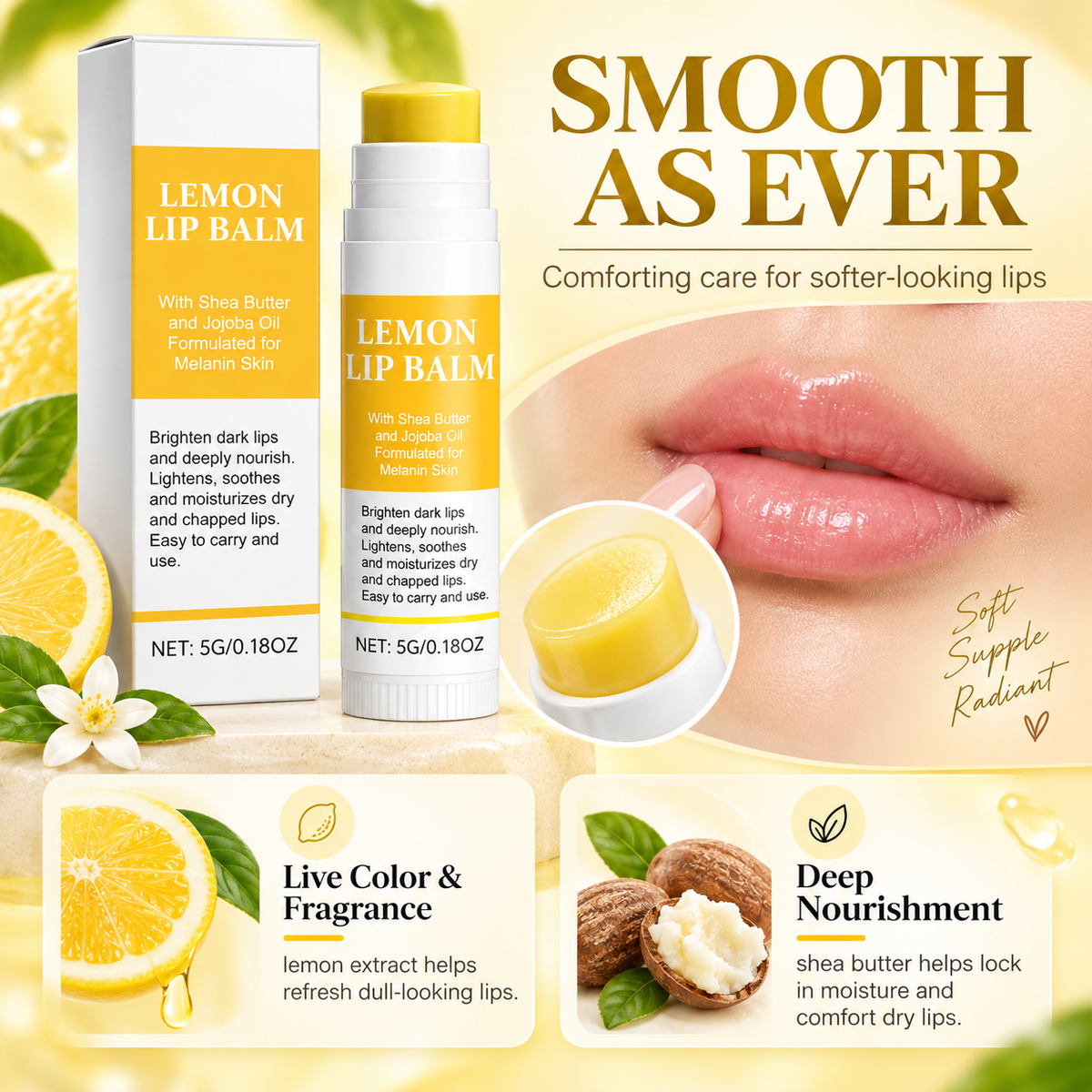 Brightening Lip Balm for Dark Lips with Turmeric & Lemon