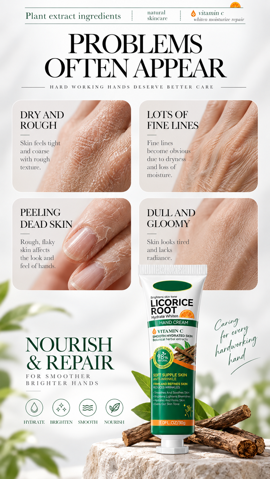 Brightening Hand Cream for Dry Hands with Licorice Root & Vitamin C