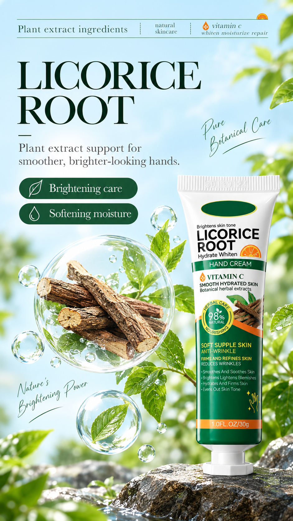 Brightening Hand Cream for Dry Hands with Licorice Root & Vitamin C
