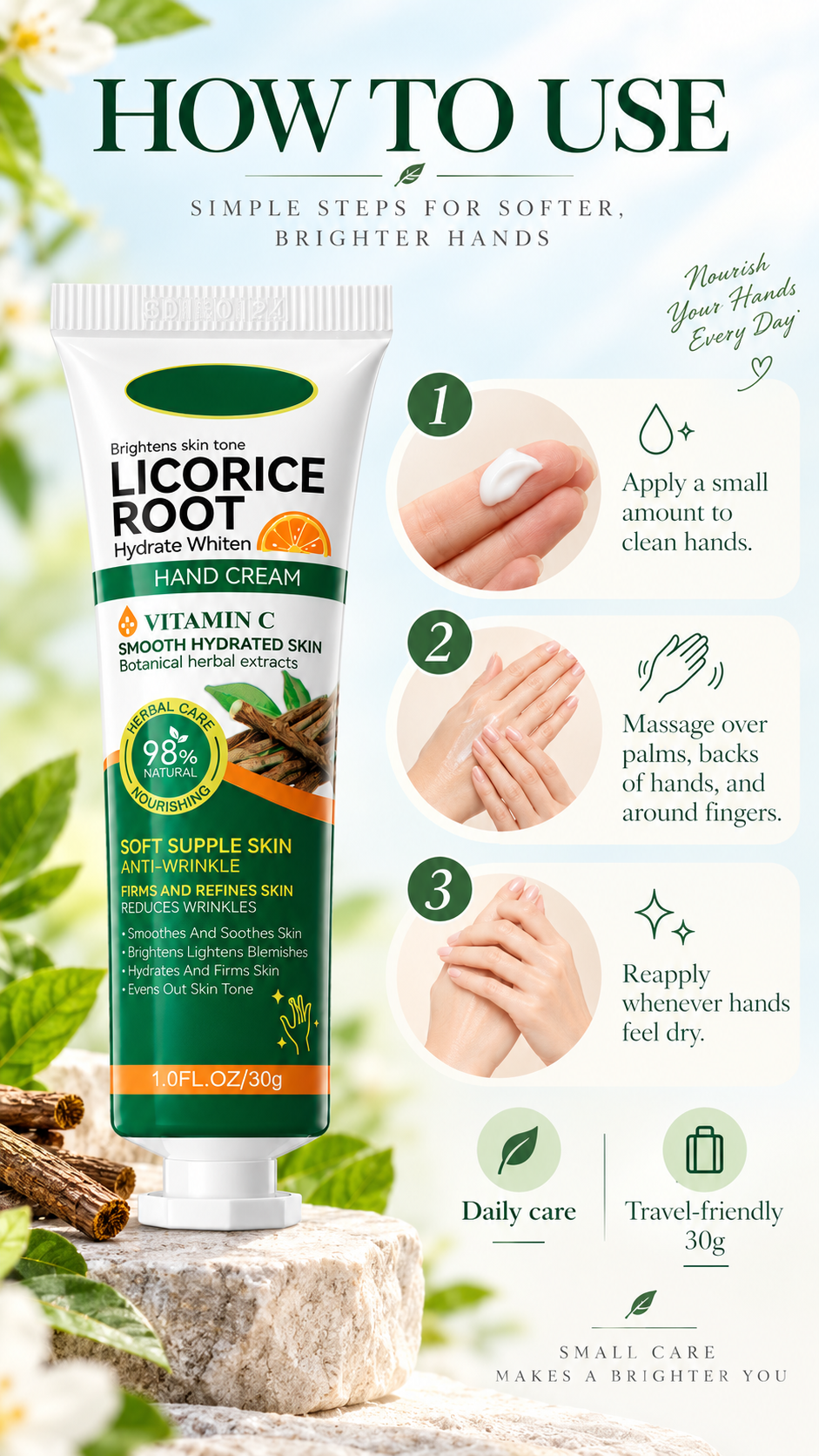Brightening Hand Cream for Dry Hands with Licorice Root & Vitamin C
