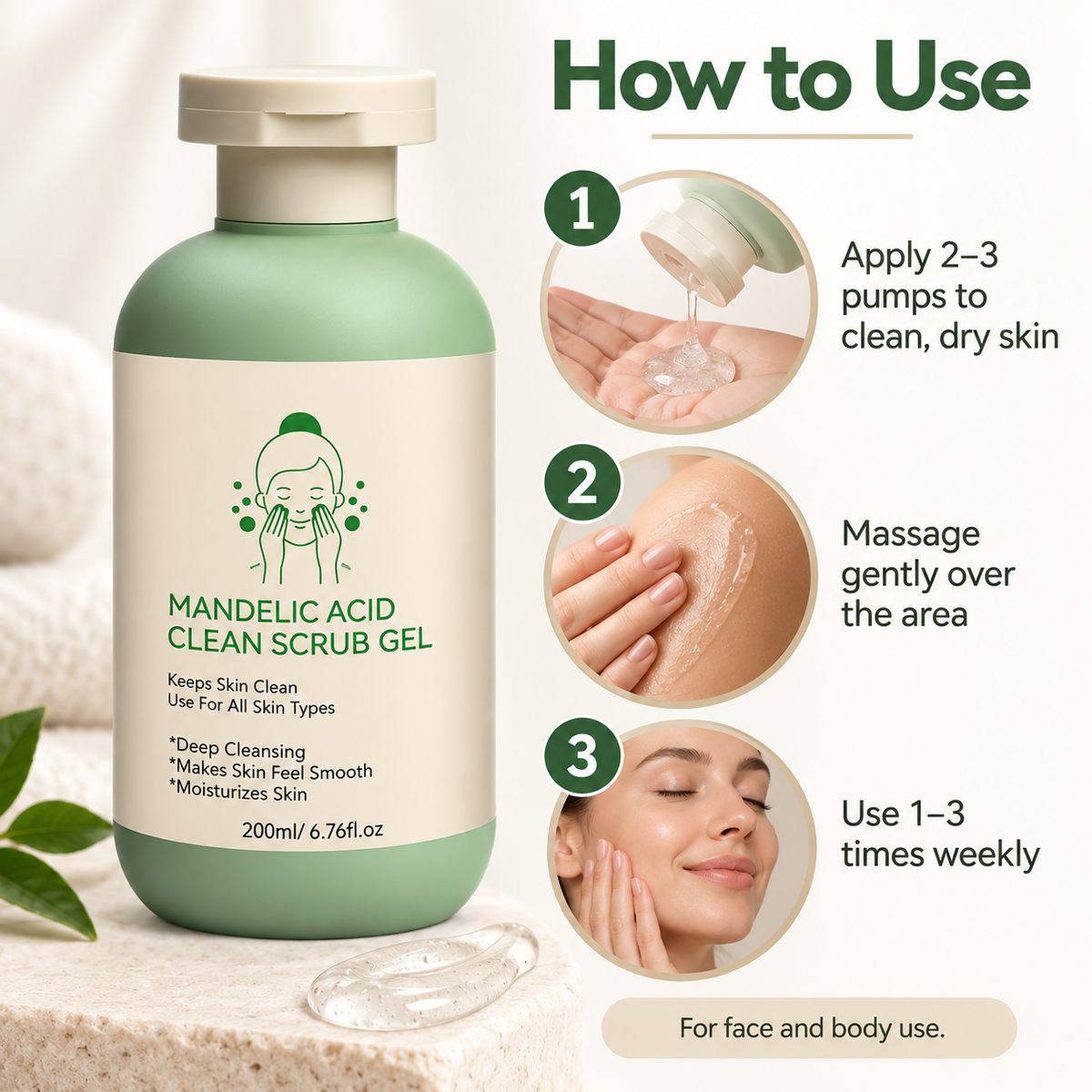 Mandelic Acid Clean Scrub Gel for Face & Body