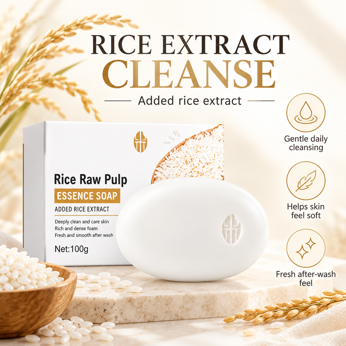 Rice Raw Pulp Essence Soap for Face & Body