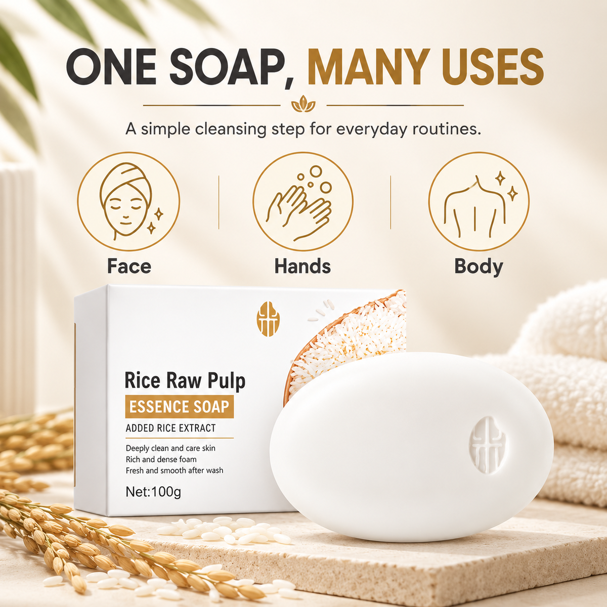 Rice Raw Pulp Essence Soap for Face & Body