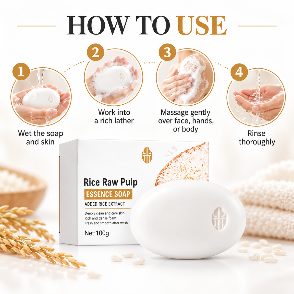 Rice Raw Pulp Essence Soap for Face & Body
