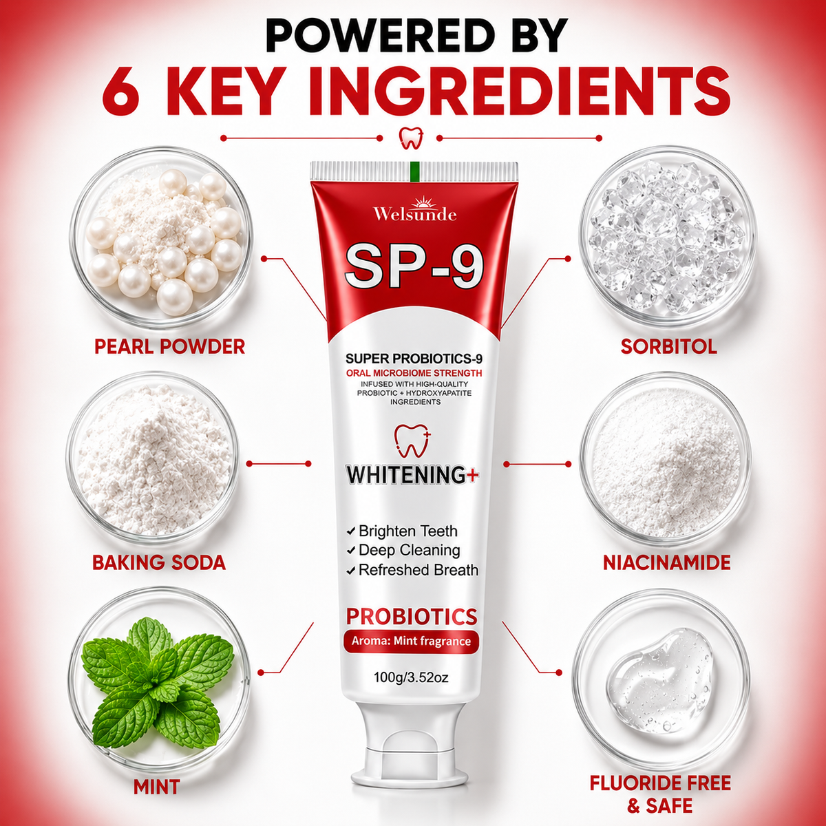 SP-9 Probiotic Whitening Toothpaste with Hydroxyapatite