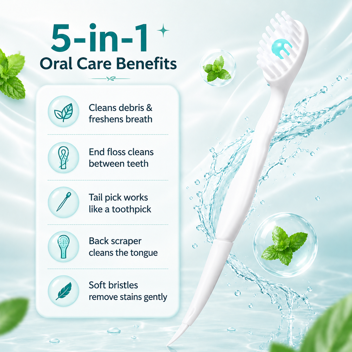 5-in-1 Disposable Travel Toothbrushes with Mint Beads