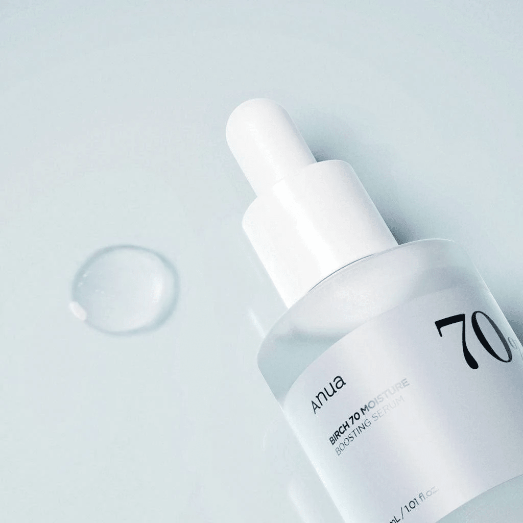 Anua Birch 70 Moisture Boosting Serum bottle close-up with serum texture