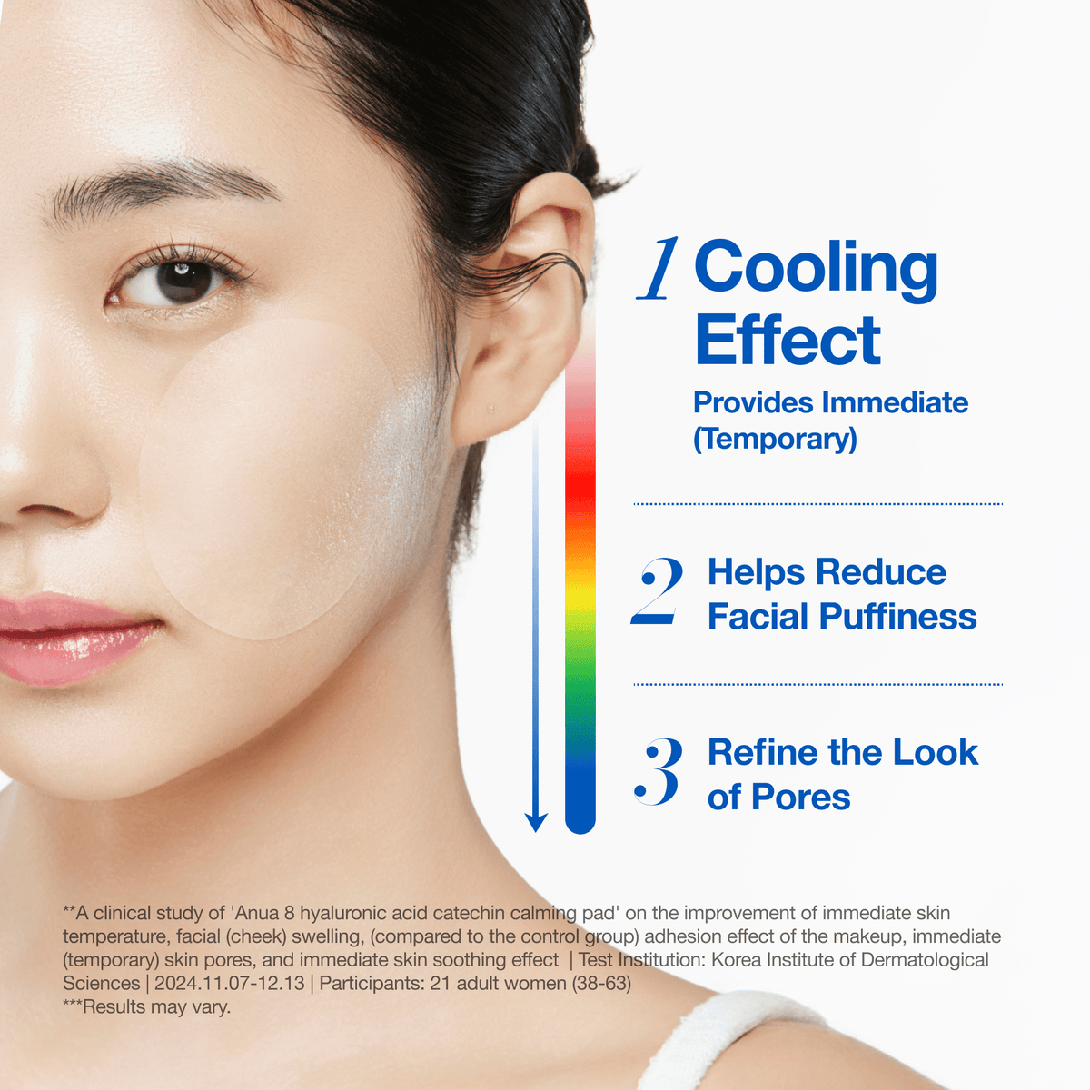 Anua Catechin Calming Pad official cooling puffiness and pore appearance infographic