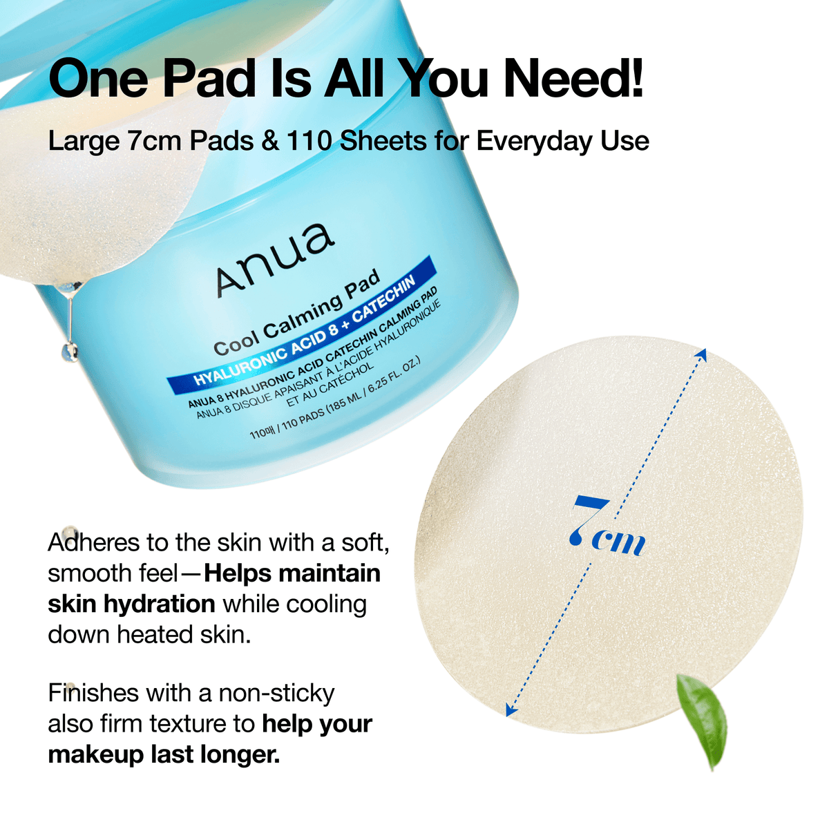 Anua Catechin Calming Pad official pad texture and makeup preparation infographic