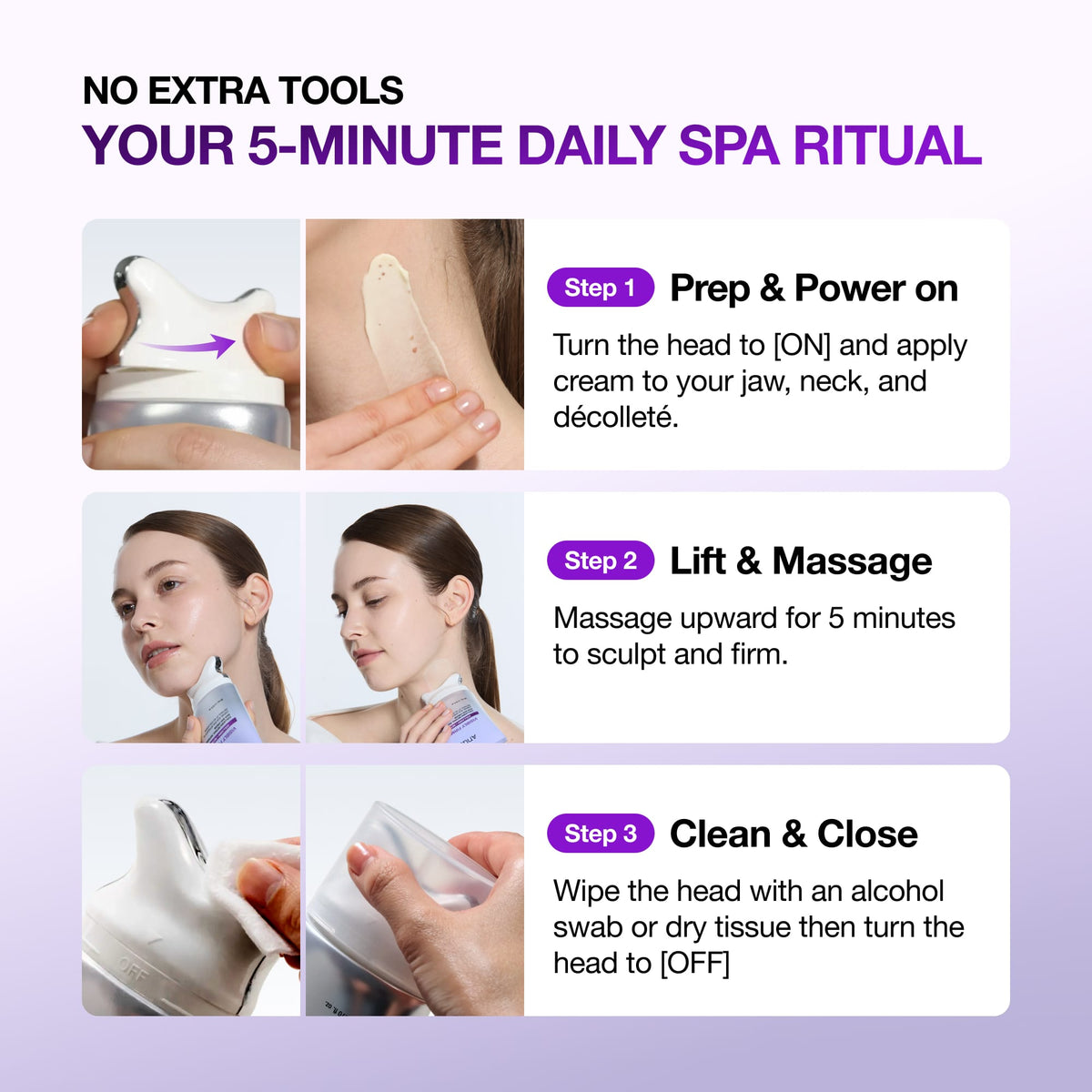 Anua Collagen Retinol Refining Gua Sha Cream: ON/OFF applicator and five-minute massage instructions