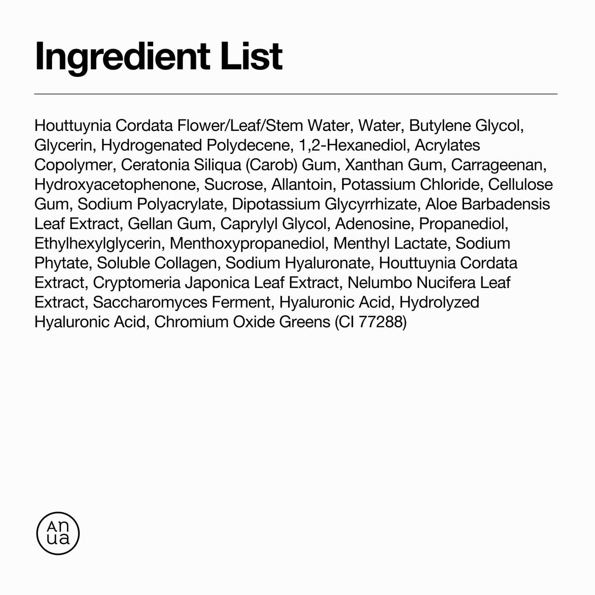 Anua Heartleaf 70 Soothing Collagen Mask full ingredient list