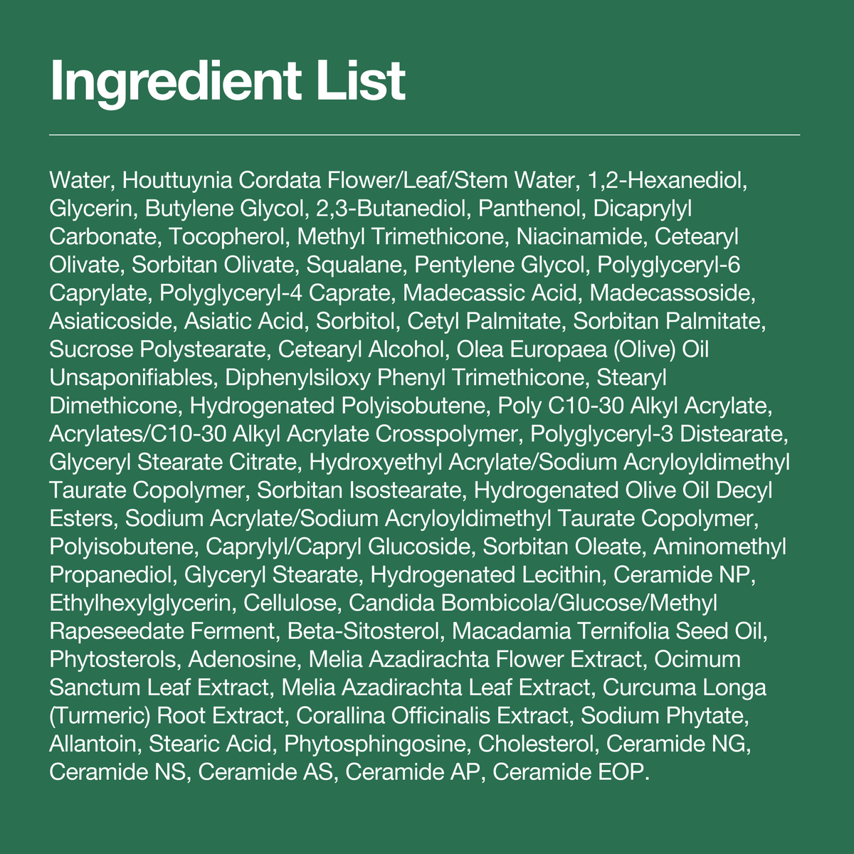 Anua Heartleaf Centella Red Spot Cream 30g official ingredient list