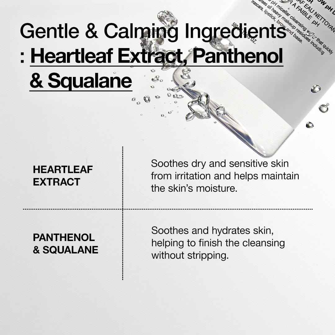 Anua cleansing water heartleaf panthenol and squalane ingredients